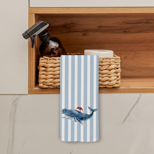 Whale Ocean Blue Stripe Christmas Kitchen Towels 16x24 - Variation 35