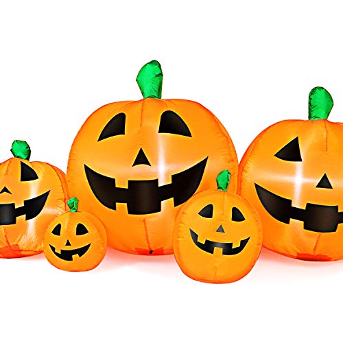 Halloween Inflatable Pumpkin Decorations Set - 8 ft Yard Lights with Internal LED, Easy Setup