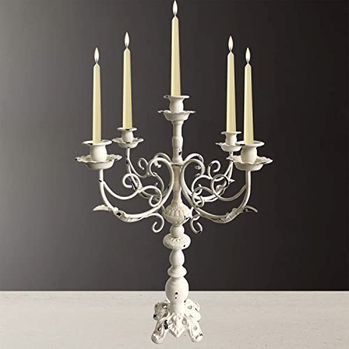 Vintage White 17-Inch 5-Arms Cast Iron Candlestick Holders for Taper Candles