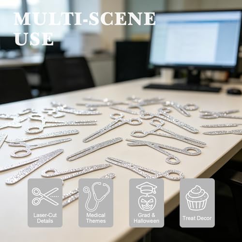 120Pcs Surgical Tool Silhouette Confetti Silver Glitter Party Decor
