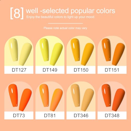 Orange Gel Nail Polish Set - 8 Fall Colors for Halloween Nails, Long-Lasting Soak Off Manicure, Home Gift