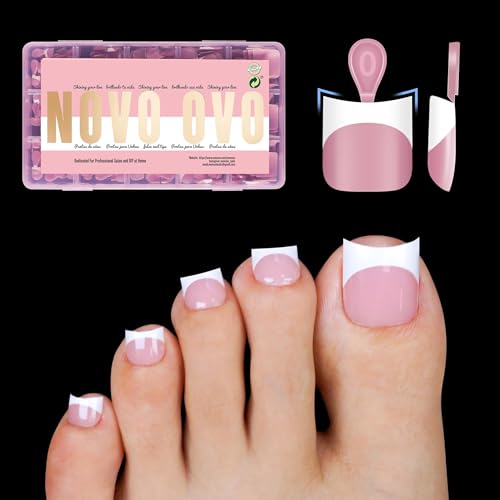 Short Sharp Square Toe Nail Tips with Moon Curve, French White & Berry Pink Set