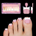 Short Sharp Square Toe Nail Tips with Moon Curve, French White & Berry Pink Set