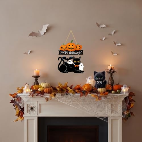 Halloween Ghost Wood Door Sign - Spooky Wreath Wall Decor - Sivgrrme