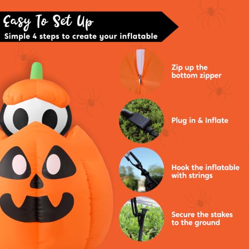Halloween Inflatable Skeleton on Pumpkin with LEDs - Black & White Variation