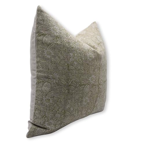 Grey Linen Throw Pillow Cover 14x14 Inches Handmade Block Print Cushion Cover with Zipper