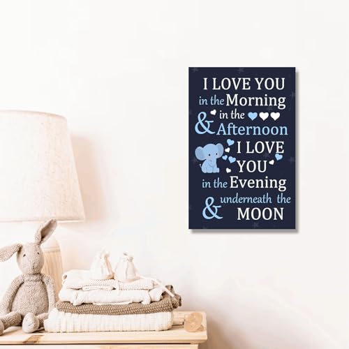 Baby Elephant Nursery Wall Art - Framed Canvas Painting 8x12 Inches - Elephant Bedroom Decor - Variation of 12"L x 8"W Elephant Wall Decor