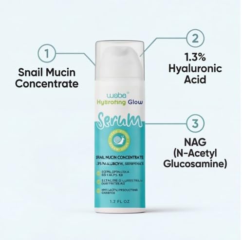 WEBE Naturals Snail Mucin 94% Hydrating Glow Serum | 1.3% Hyaluronic Acid & N-Acetyl Glucosamine | Collagen Boosting, Plumping, Anti Aging, Intense Moisturizing Serum for Radiant, Dewy Skin