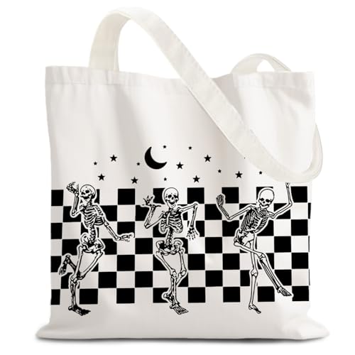 Reusable Grocery Shopping Bag with Dancing Skeletons Halloween Design - Goth Tote