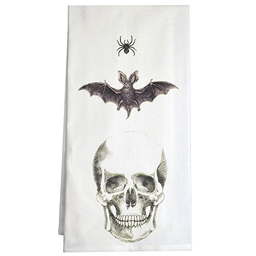 Cotton Flour Sack Dish Towel with Spider Bat Skull Design - 30 Inch Kitchen Decor