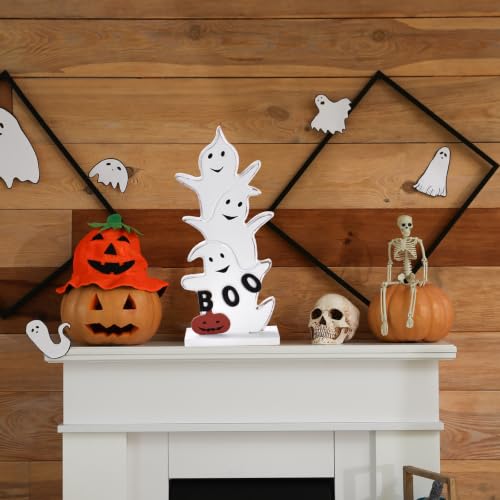Halloween Ghost Decor BOO Sign Wooden Tabletop Decoration - White