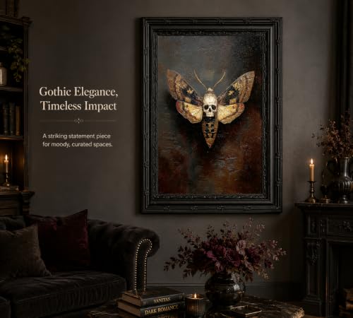 Skull Moth Canvas Wall Art - Framed Gothic Dark Decor 11 x 9 inches