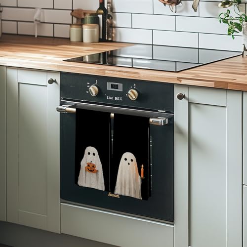 Black Ghost Halloween Kitchen Towels & Dishcloths Set of 2 - Fall Home Decor