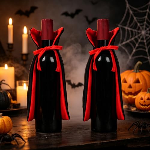 Halloween Vampire Cape Wine Bottle Covers Set for Party Decor - 2 Pieces