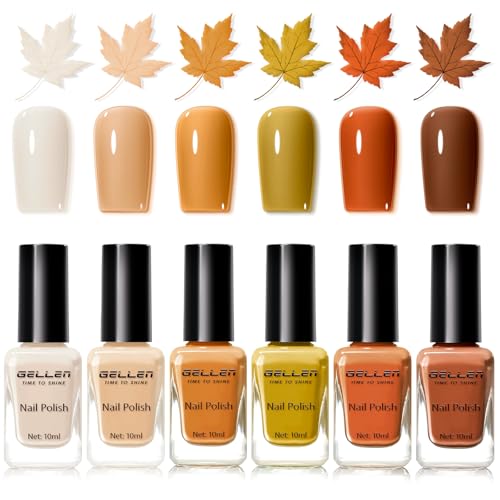 GELLEN Maple Leaf Brown Nail Polish - Fall Winter Long-Lasting, No Lamp Needed, HEMA Free, Variation: Brown-Maple Brown