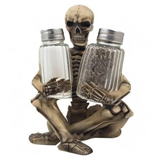 Spooky Skeleton Salt and Pepper Shaker Set with Decorative Stand for Halloween Kitchen Decor