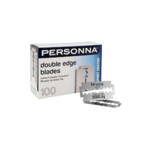 Personna DE Stainless Steel Double Edge Blades - 2.875" Length, 2" Width, 1.0625" Height, 100-Pack - 60-0257-NUPC