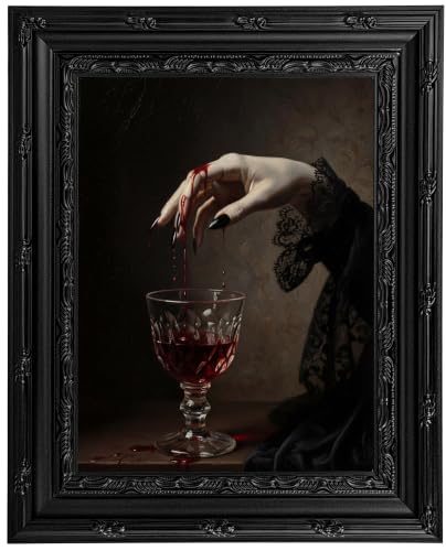 Vampire Wall Art Canvas - Framed Gothic Vampire Wine Glass 11x9 Inches - Anpeer