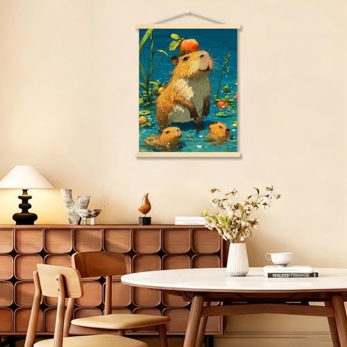 Cute Capybara Water Canvas Wall Art - Framed 12x16 Inch Room Decor