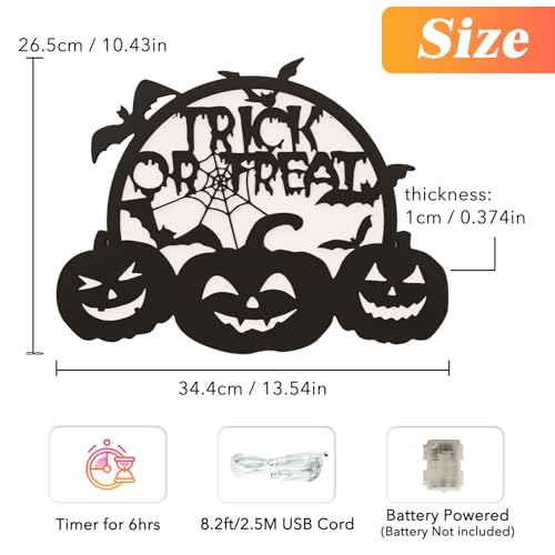 Purple Halloween Pumpkin Lights LED Jack O Lantern with Moons & Web - USB/Battery Powered