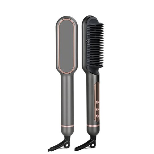 Hair Straightener Brush,Straightening Brush for Women with 5Temp Settings, Ring Hair Straightener Comb, 30s Fast Heating, 40 Million Level Anion, Negative Ions, LED Display, Dual Voltage