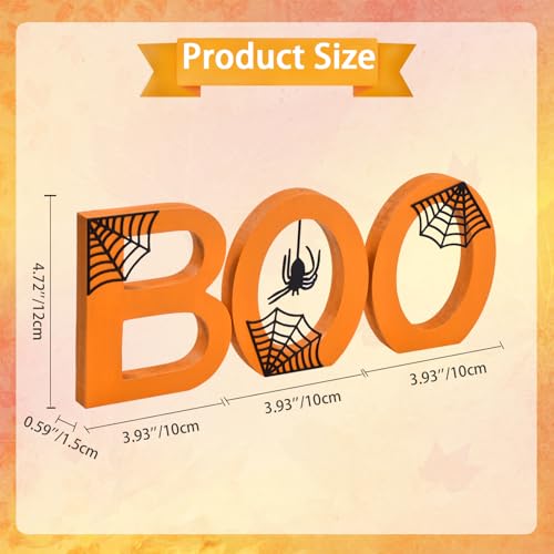 Ovootok Boo Halloween Sign - 3PC Wooden Indoor Decor with Spiderwebs & Spider - Festive Table Centerpiece - Variation: Boo