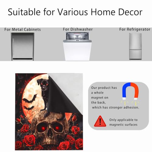 Halloween Dog Skull Dishwasher Magnet Cover - 23x26 Inch Kitchen Decor, Magnetic Refrigerator Sticker - Variation: Skull Dog