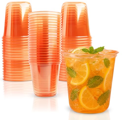 60 Pack 12oz Disposable Plastic Wine Glasses - Bright Orange