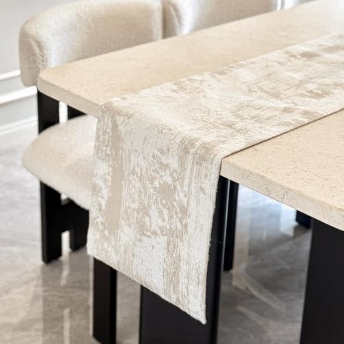 Beige Cotton Polyester Table Runner - 12x90 Inch Fall Home Decor - Variation of Beige / 12''x90''