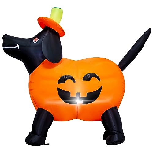 Halloween Inflatable Pumpkin Dog Decoration with LED Lights - 4FT Tall, Outdoor Indoor Yard Decor with Self-Inflating Blower