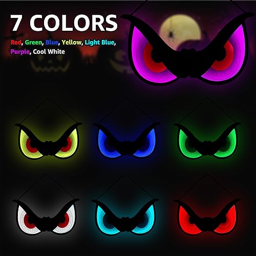 Halloween Spooky Eye Lights - Red Eyeballs, 20-Inch Wooden Window Decor with 7 Color Modes, USB & Battery Operated