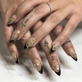 Black French Tip Press On Nails Almond Stiletto - Nude Glossy Fake Nails A07-Black