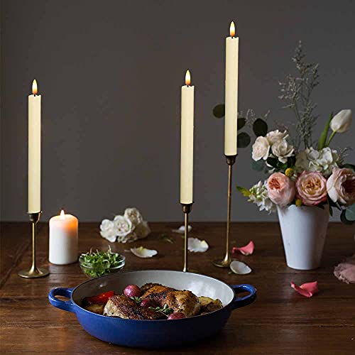 3 Pack Ivory Flameless Wax Taper Candles with Timer - Realistic Flicker, Safe for Holidays