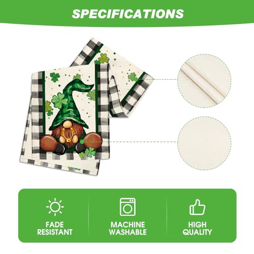 Buffalo Plaid Shamrock Gnome Table Runner 13x60 Inch St. Patrick's Day Decor