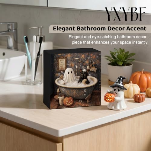 Halloween Black Cat Ghost Bathroom Decor Wood Desk Sign - Ghost 03