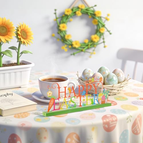 Easter Metal Holiday Table Sign Decor - Happy Easter Bunnies & Spring Charm - KHJCXS