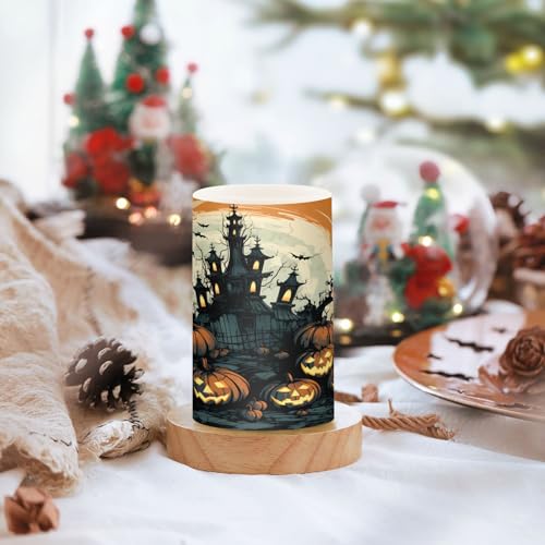 Halloween Pumpkins Castle Bat Flameless Candles Set of 2 with Remote & Timer