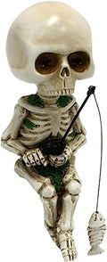 Mini Skeleton Fishing Garden Statue - White Resin Home Decor Sculpture
