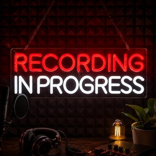 Neon Sign Recording in Progress USB LED Light - Red, Studio Decor