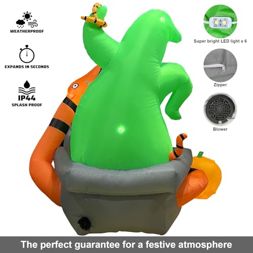 6Ft Halloween Inflatable Outdoor Decoration with Green Monster, Pumpkins, Tombstone & LED Lights