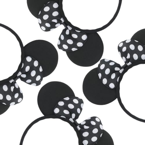 Kids & Adults Plush Headband with Polka Dots and Bow - Black with White Dots