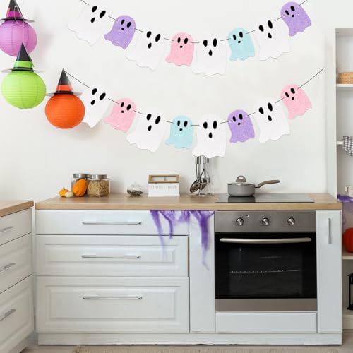 Halloween Ghost Garland Decorations - Pastel Ghost Banners for Parties & Photo Booths