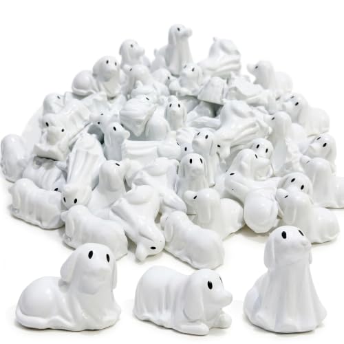 Mini Ghost Dog Figurines Set - White Resin Halloween Decorations, 50pcs