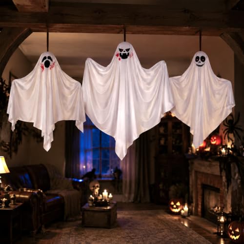 27.5-Inch Hanging Ghost Halloween Decorations - Spooky Ghosts 3 Pack