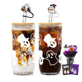 White Ghost Halloween Mason Jars – 24 oz Set with Lids & Straws, Spooky Decor for Adults