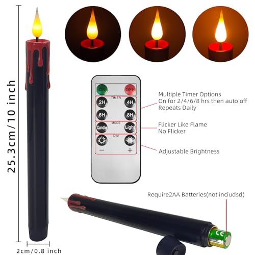 Halloween Flameless Taper Candles with Flickering Mode & Remote - Black 10-Inch Set