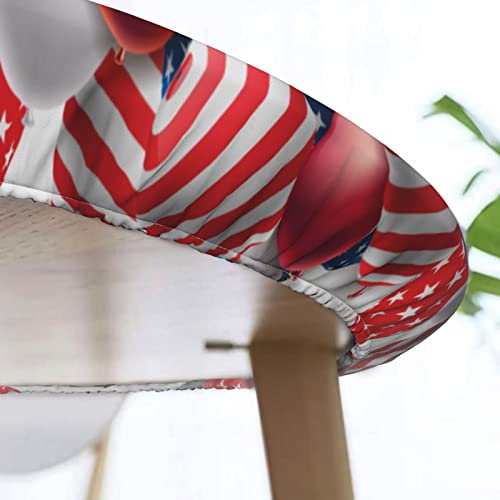 4th of July American Flag Round Elastic Fitted Tablecloth 45-50 Inch