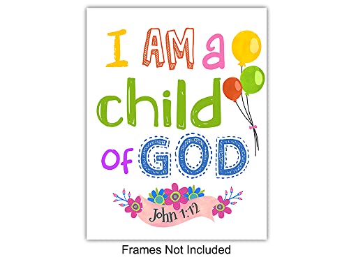 8x10 Christian Wall Art - Bible Verse Religious Decor for Kids & Bedroom