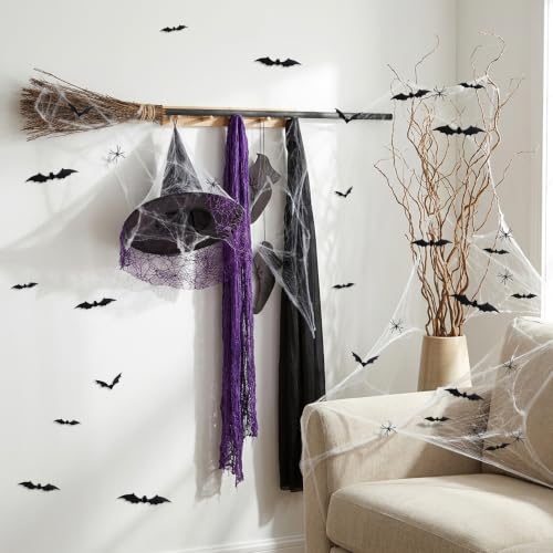 Halloween Porch Broom Decor Kit with Wall Mount, Spooky Witch Accessories