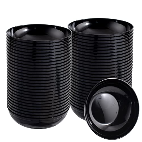 Disposable Black Plastic Bowls - 10oz Party & Graduation Serveware - 50 Pack